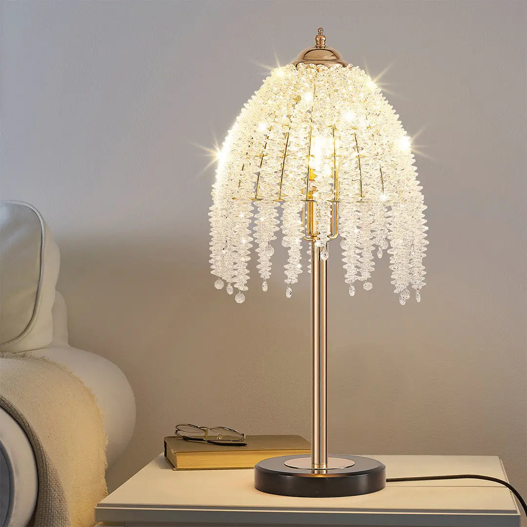 Luxury European Crystal Bedside Table Lamp in Gold Luxe