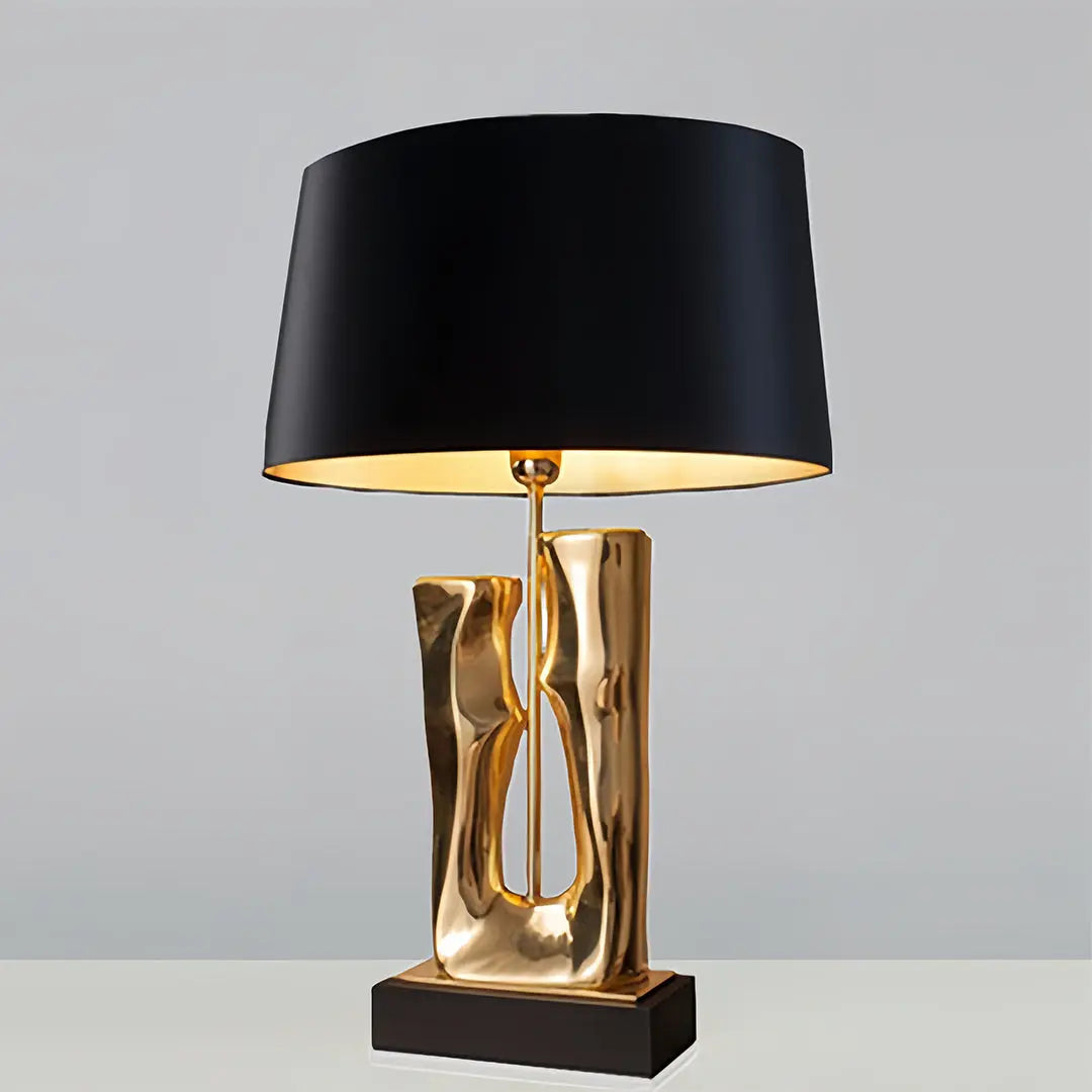 Elegant Drum Shade Lamp with Sculptural Gold and Black Base Luxe