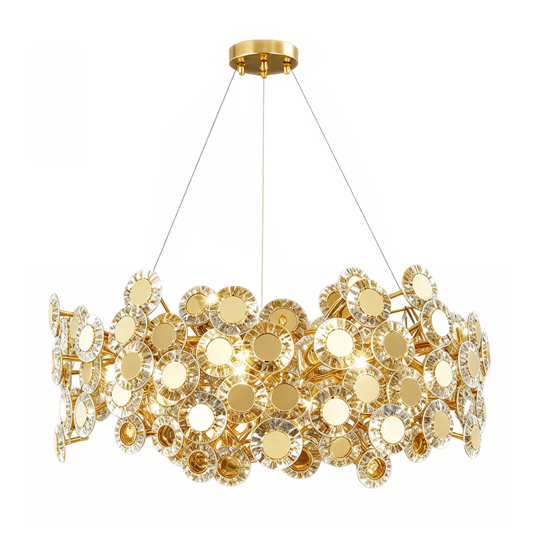 Modern Gold Chandelier — Stainless Steel and Glass, Three-Color Dimming (3000K/4500K/6000K), 39.4" Chain, 3 Sizes