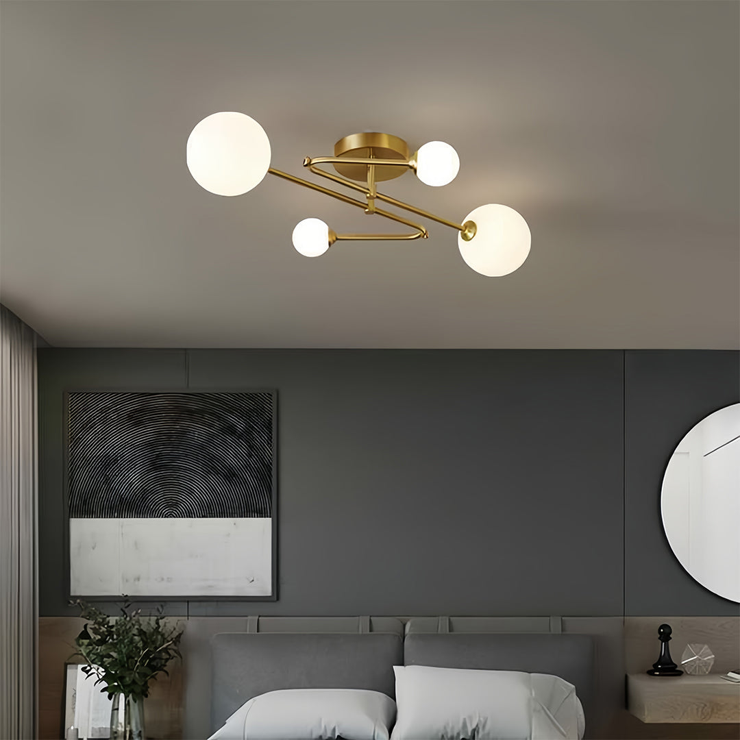Magic Bean Semi Flush-Mount Ceiling Light — Gold Iron, Hand-Blown Glass, 3-Step Dimming (3000K/4500K/6000K), 4, 6, or 9-Light