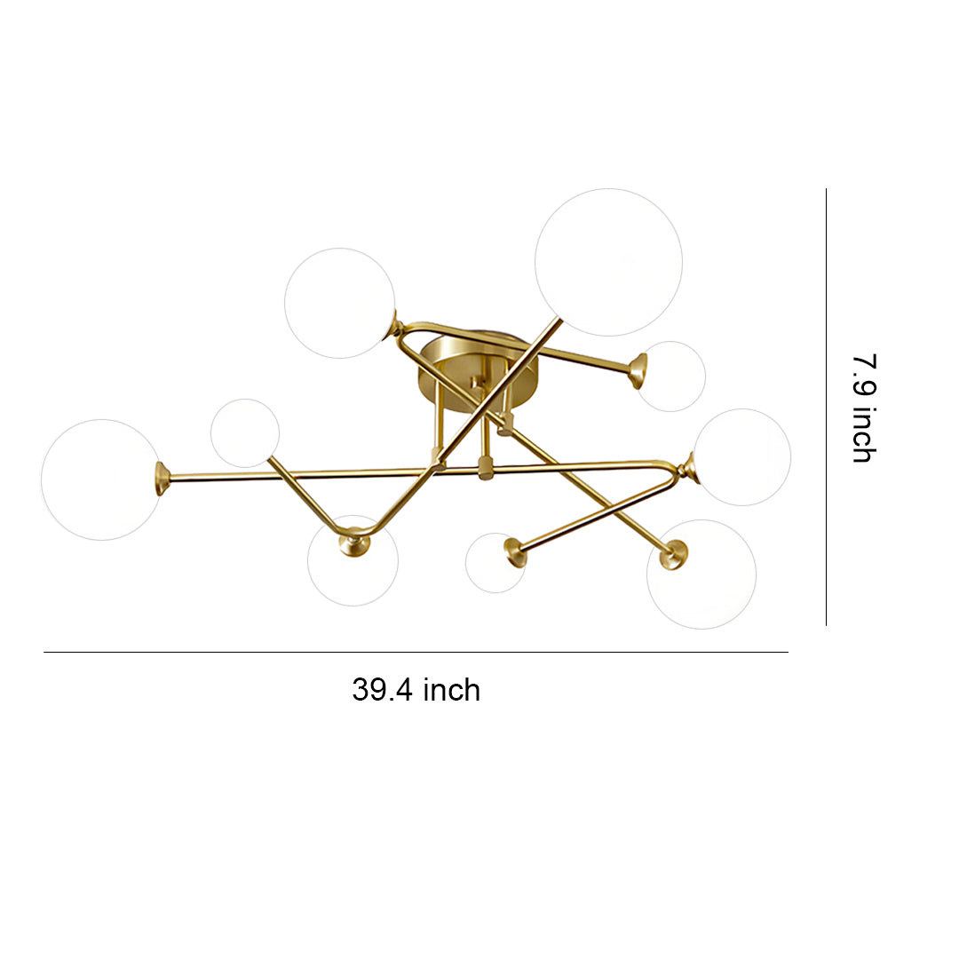 Magic Bean Semi Flush-Mount Ceiling Light — Gold Iron, Hand-Blown Glass, 3-Step Dimming (3000K/4500K/6000K), 4, 6, or 9-Light