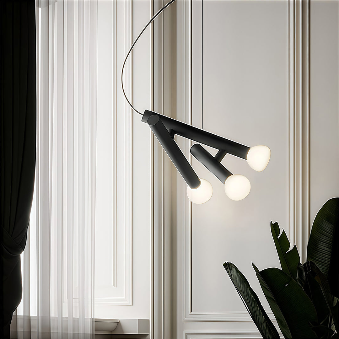 Cylindrical Minimalist Pendant Light — Black Metal and Clear Glass, 1-, 2-, or 3-Head, 5W G9 Warm Light