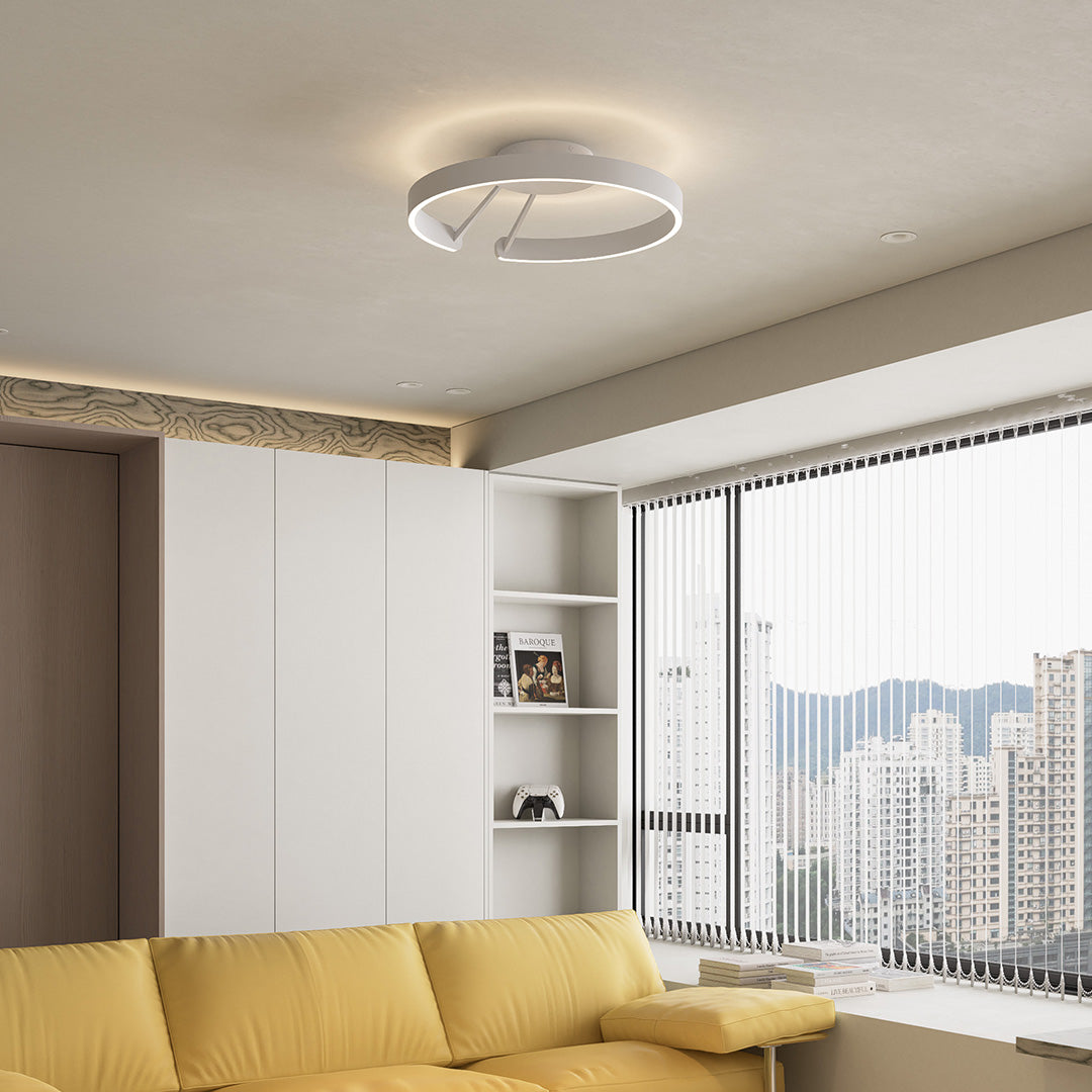Minimalist Halo Ring Flush-Mount Ceiling Light — Iron & Aluminum, 80W LED, 15.8" or 23.6", Black / White / Coffee Brown