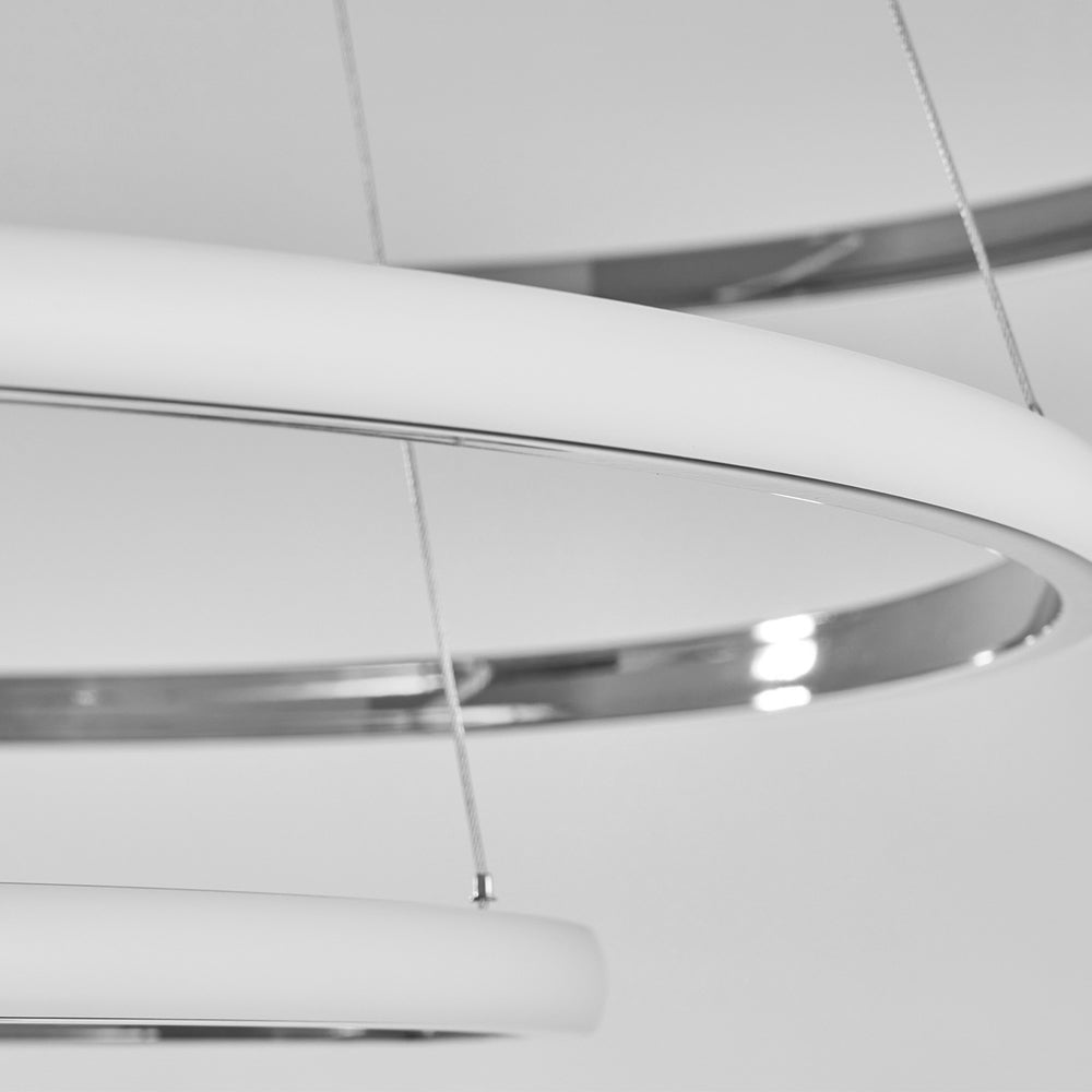 Tiered Ring Chandelier — Chrome Aluminum, 3/4-Light, LED Dimmable 3000K–6000K, Remote Control