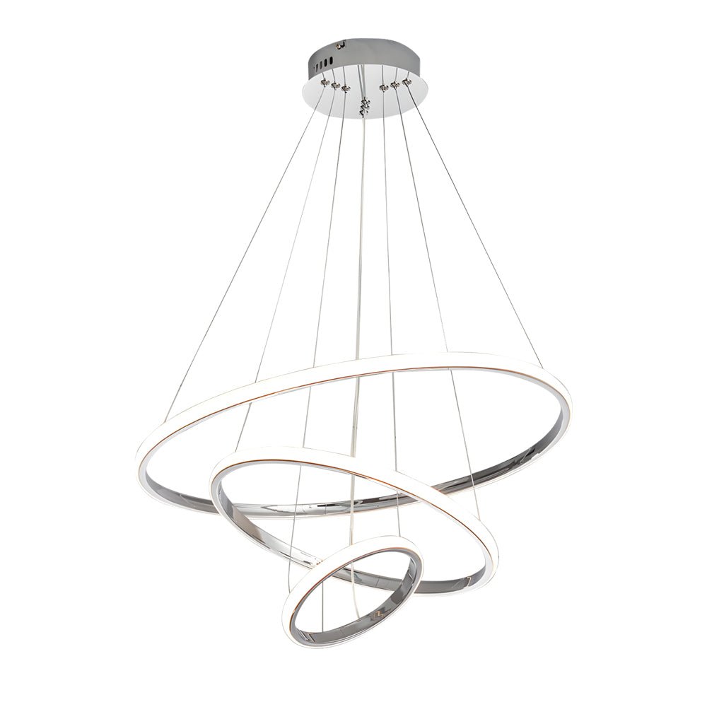 Tiered Ring Chandelier — Chrome Aluminum, 3/4-Light, LED Dimmable 3000K–6000K, Remote Control