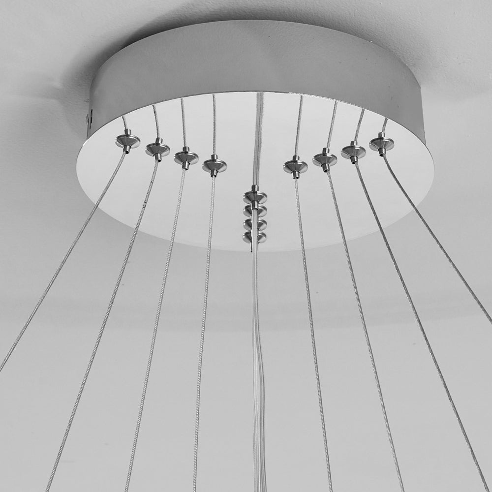 Tiered Ring Chandelier — Chrome Aluminum, 3/4-Light, LED Dimmable 3000K–6000K, Remote Control