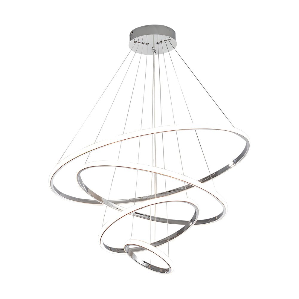 Tiered Ring Chandelier — Chrome Aluminum, 3/4-Light, LED Dimmable 3000K–6000K, Remote Control