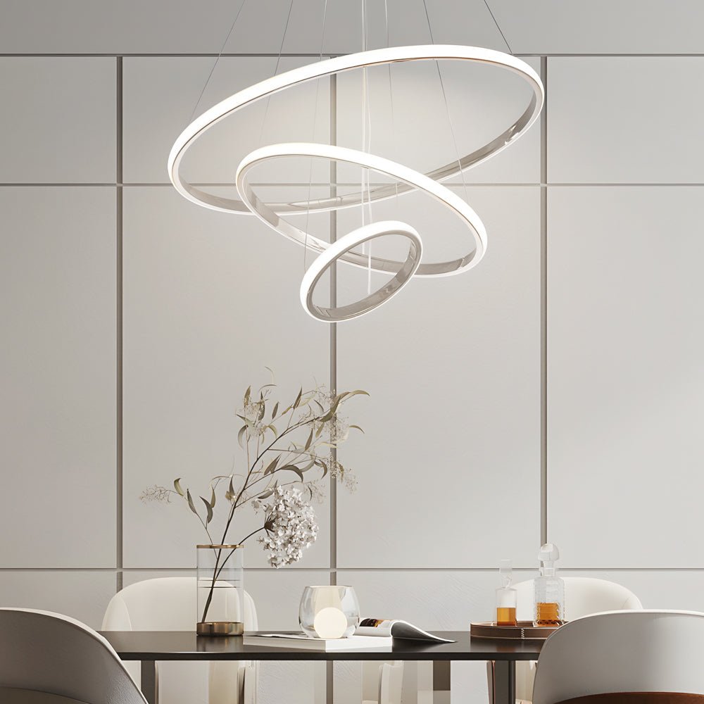Tiered Ring Chandelier — Chrome Aluminum, 3/4-Light, LED Dimmable 3000K–6000K, Remote Control