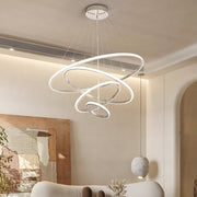 Tiered Ring Chandelier — Chrome Aluminum, 3/4-Light, LED Dimmable 3000K–6000K, Remote Control