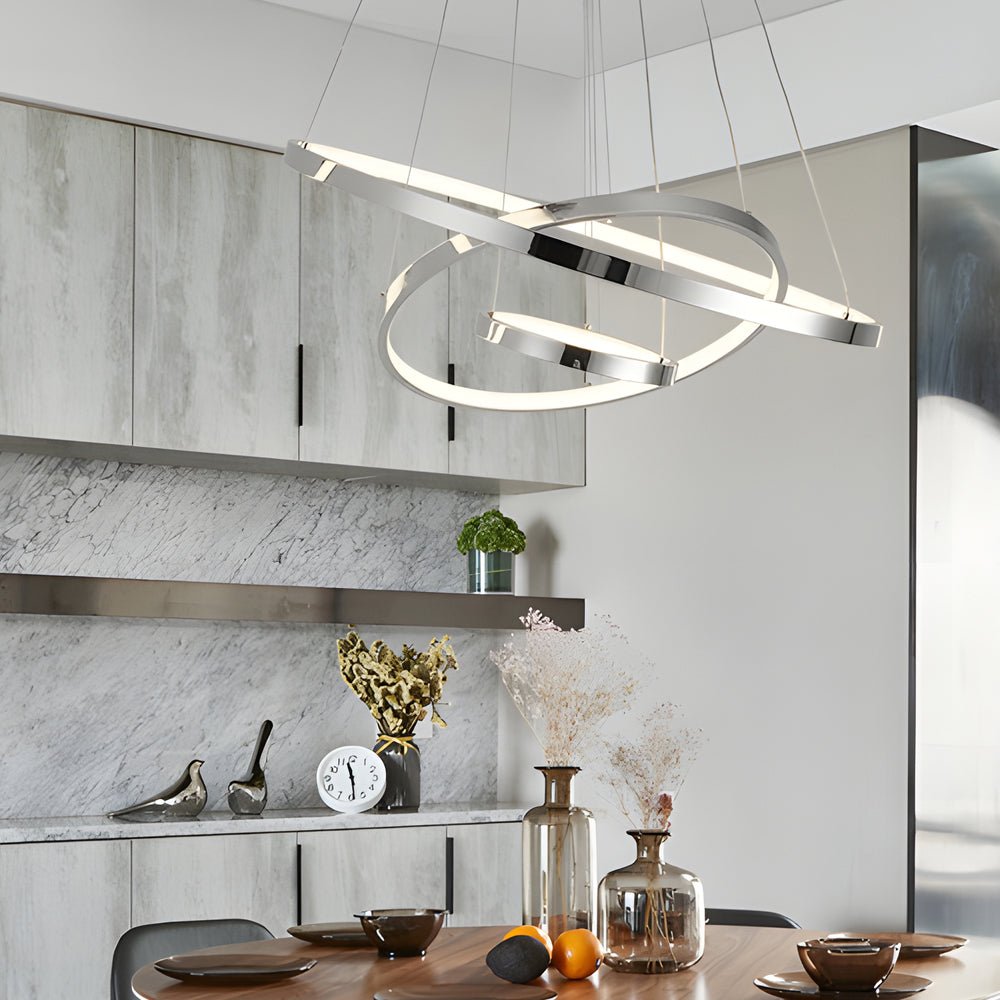 Tiered Ring Chandelier — Chrome Aluminum, 3/4-Light, LED Dimmable 3000K–6000K, Remote Control