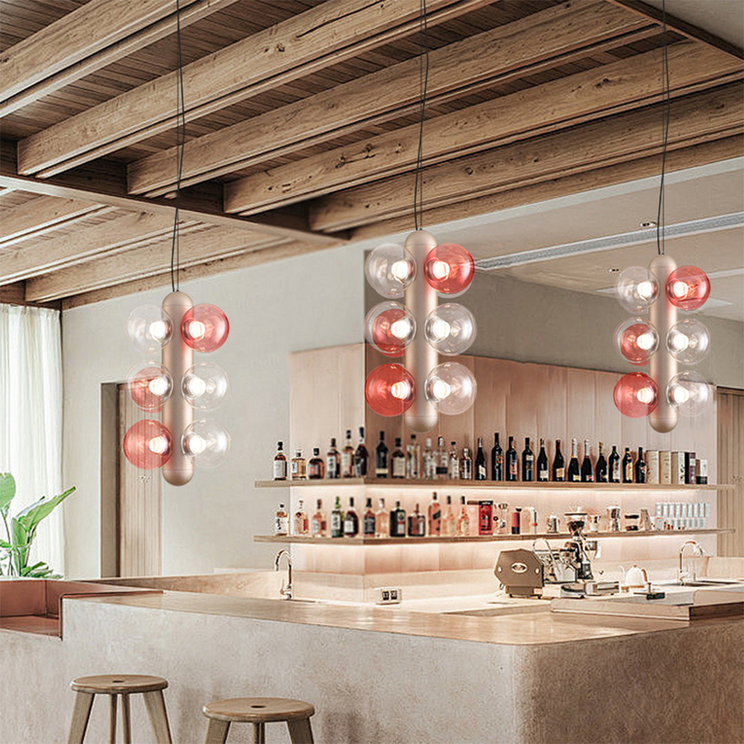 Minimalist Bubble Ball Chandelier — Clear Glass, Tri-Color LED, 8-Light 35W or 12-Light 55W