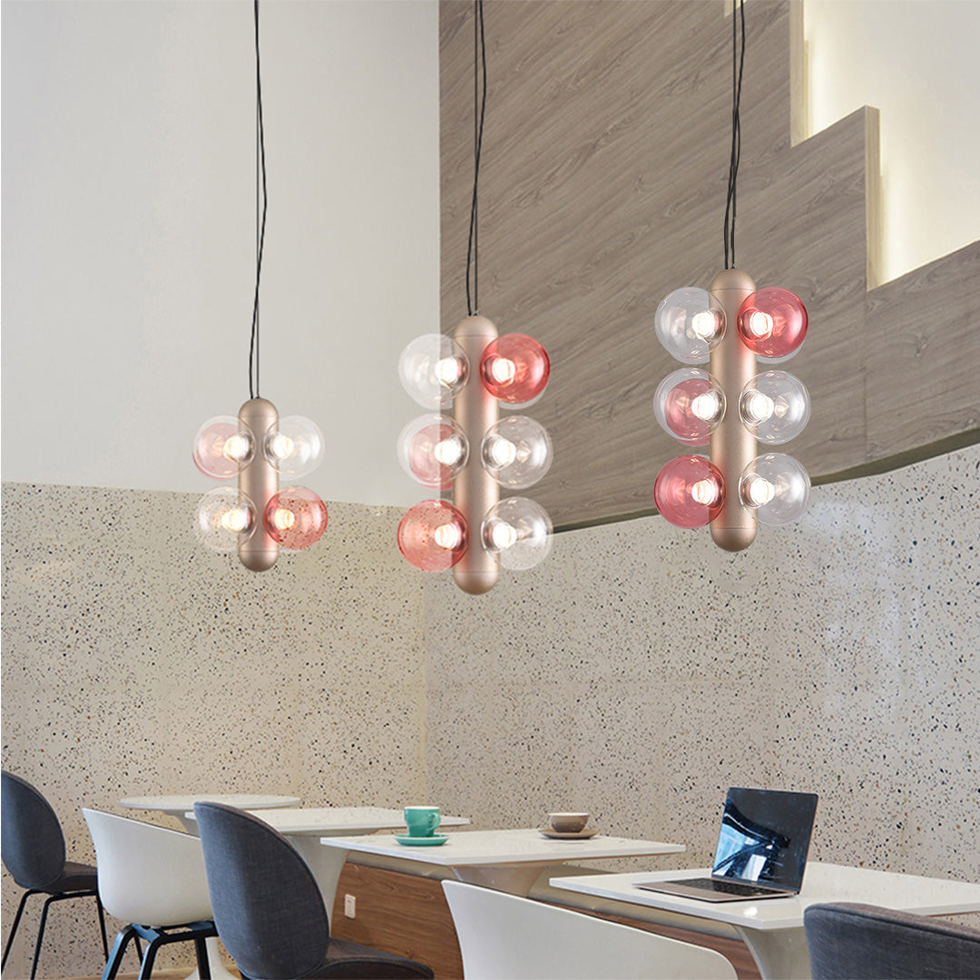 Minimalist Bubble Ball Chandelier — Clear Glass, Tri-Color LED, 8-Light 35W or 12-Light 55W