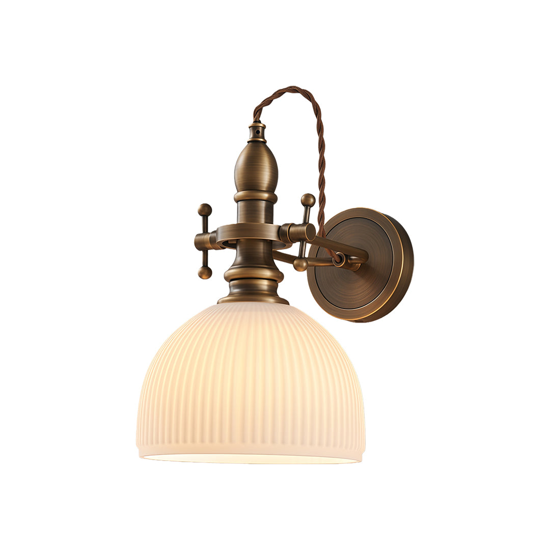 Vintage Reading Wall Sconce — Brass, Transparent Glass Shade, E14 Hardwired