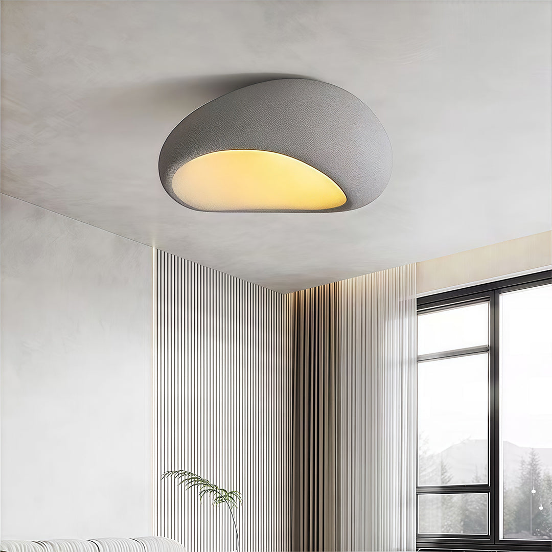 Art Deco Wabi-Sabi Flush Mount / Pendant — White Metal, PS Diffuser, 12W Dimmable, Remote Control