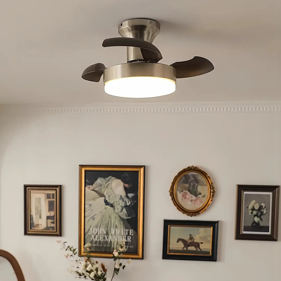 French Retro 3-Blade Silver Ceiling Fan with Light and Hardware Luxe
