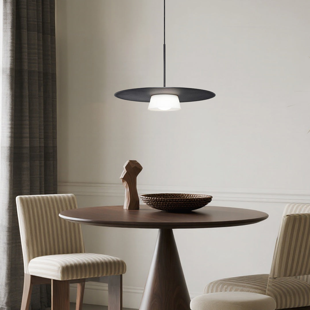 Round Iron Island Pendant — Minimalist, Black or White, LED E27, 16.5" Wide, 3000K
