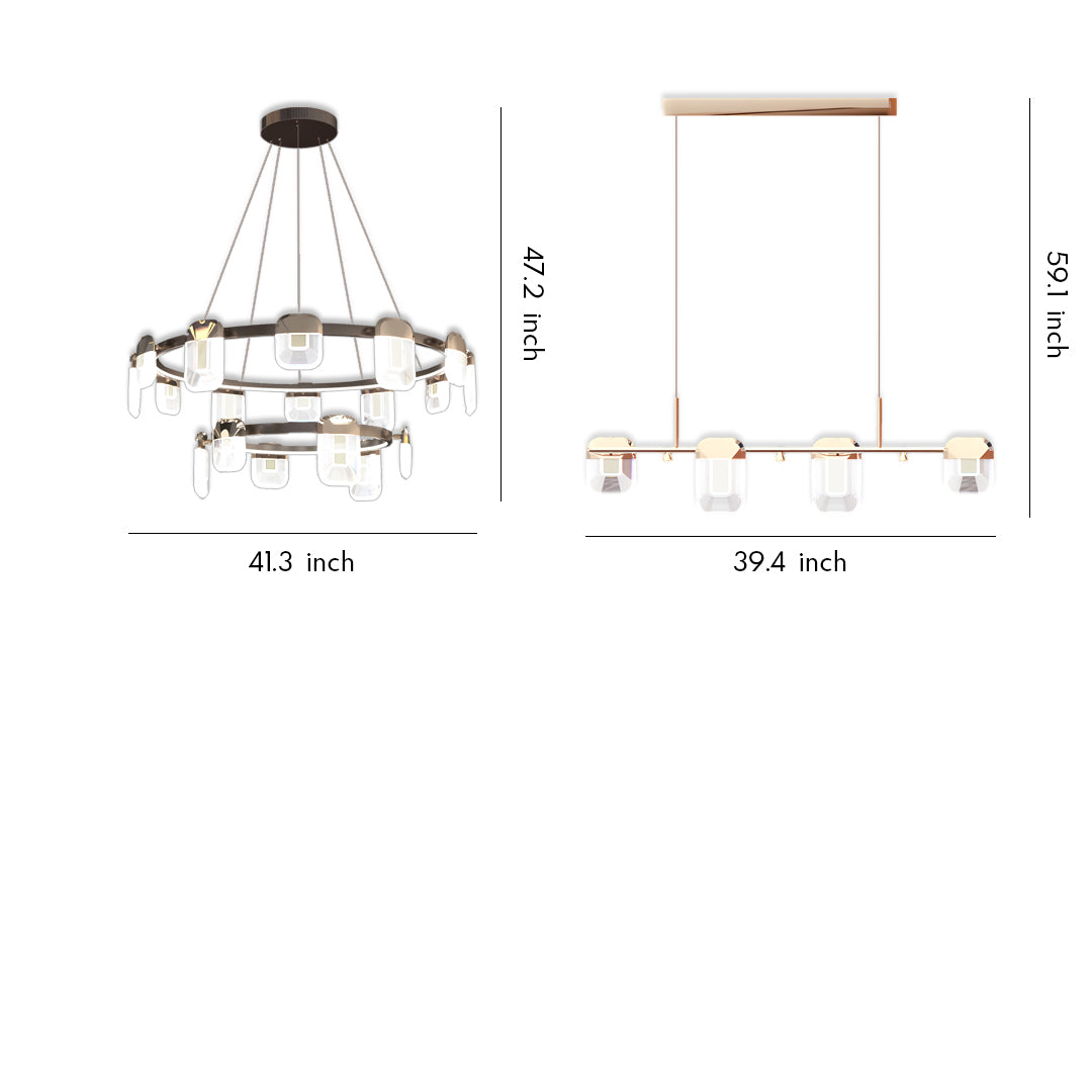 Minimalist Crystal Chandelier — Gold Aluminum, LED, Three-Color Dimming (3000K/4500K/6000K), 6- to 18-Light Configurations