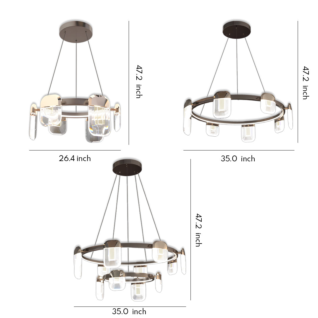 Minimalist Crystal Chandelier — Gold Aluminum, LED, Three-Color Dimming (3000K/4500K/6000K), 6- to 18-Light Configurations