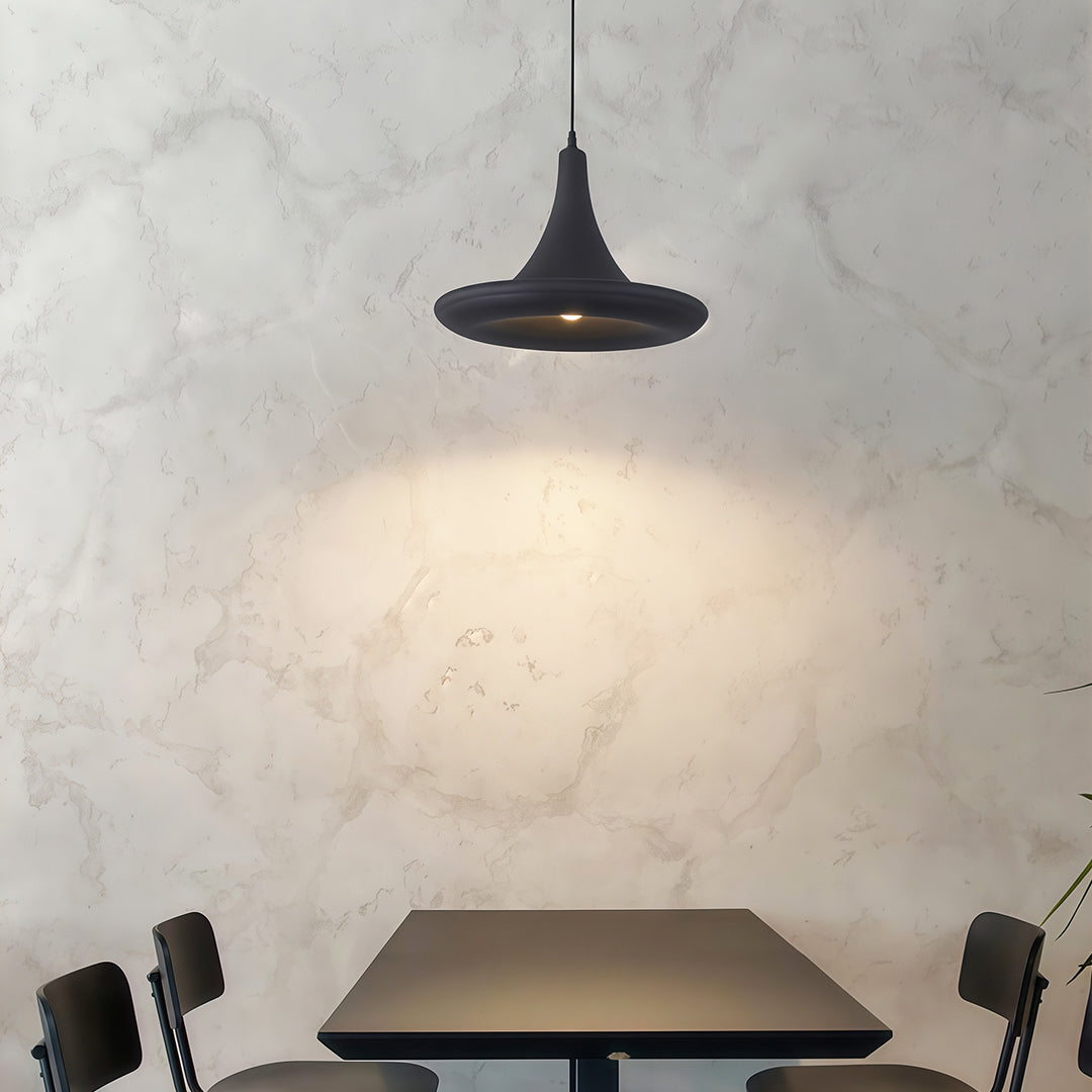 Wabi-Sabi Minimalist Pendant Light — Matte PS Shade, Iron Frame, E27, 15.75" Wide, Adjustable 59.1" Cable