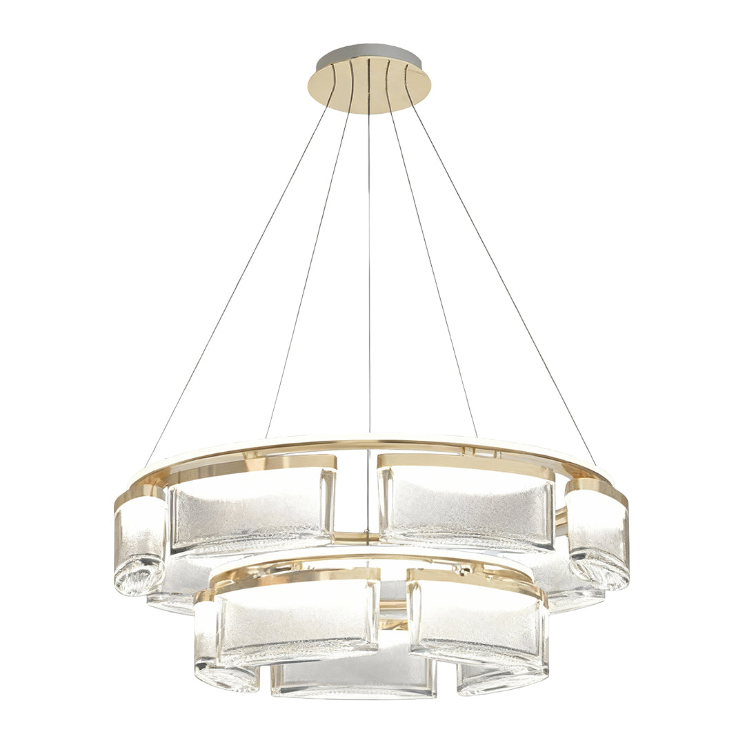 Modern Crystal Chandelier — Gold Aluminum Frame, Three-Color Dimming (3000K/4500K/6000K), Single & Double-Layer Configurations