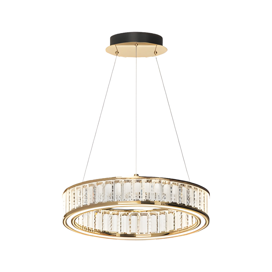 Circular Crystal Chandelier — Gold Aluminum, Multi-Layer, LED Three-Color Dimming (3000K/4500K/6000K), 59.1" Adjustable Chain