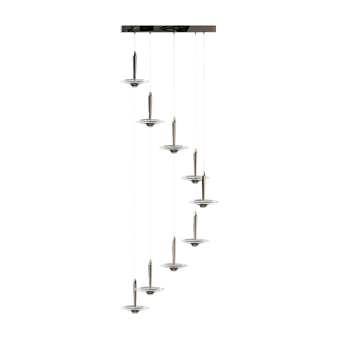 Crystal Pendant Light — Champagne Gold, LED, Three-Color Dimming (3000K/4500K/6000K), Single or 9-Head, 47.2" Adjustable Chain