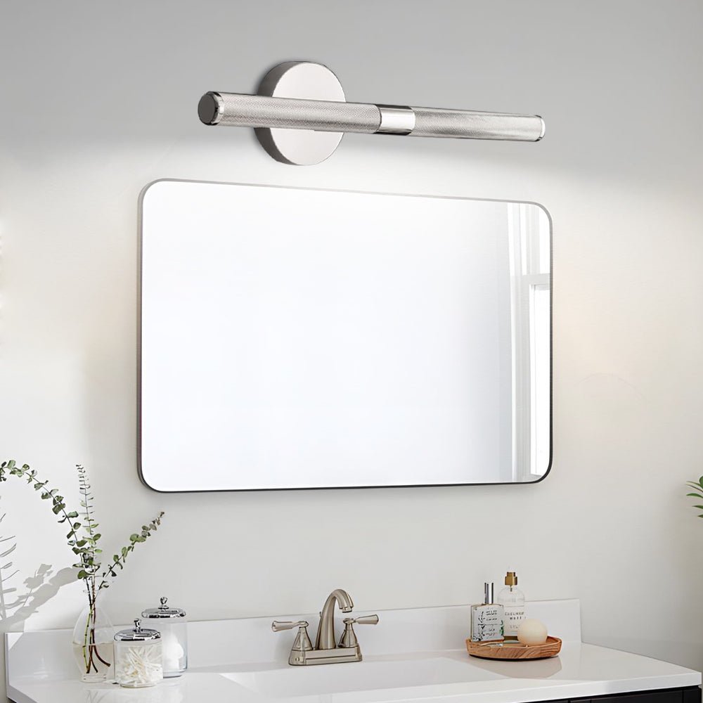 contemporary led bathroom vanity light fixture with knurled texture and adjustable swiveling head