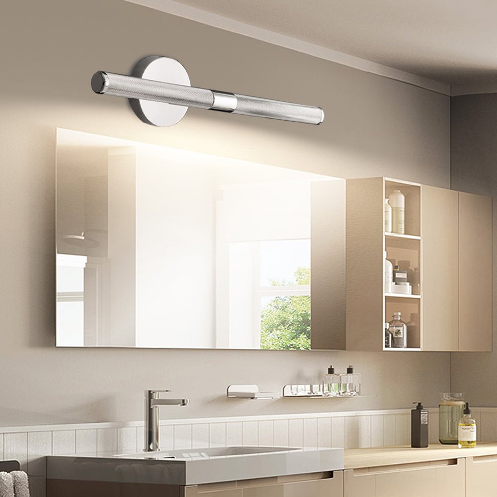 contemporary led bathroom vanity light fixture with knurled texture and adjustable swiveling head
