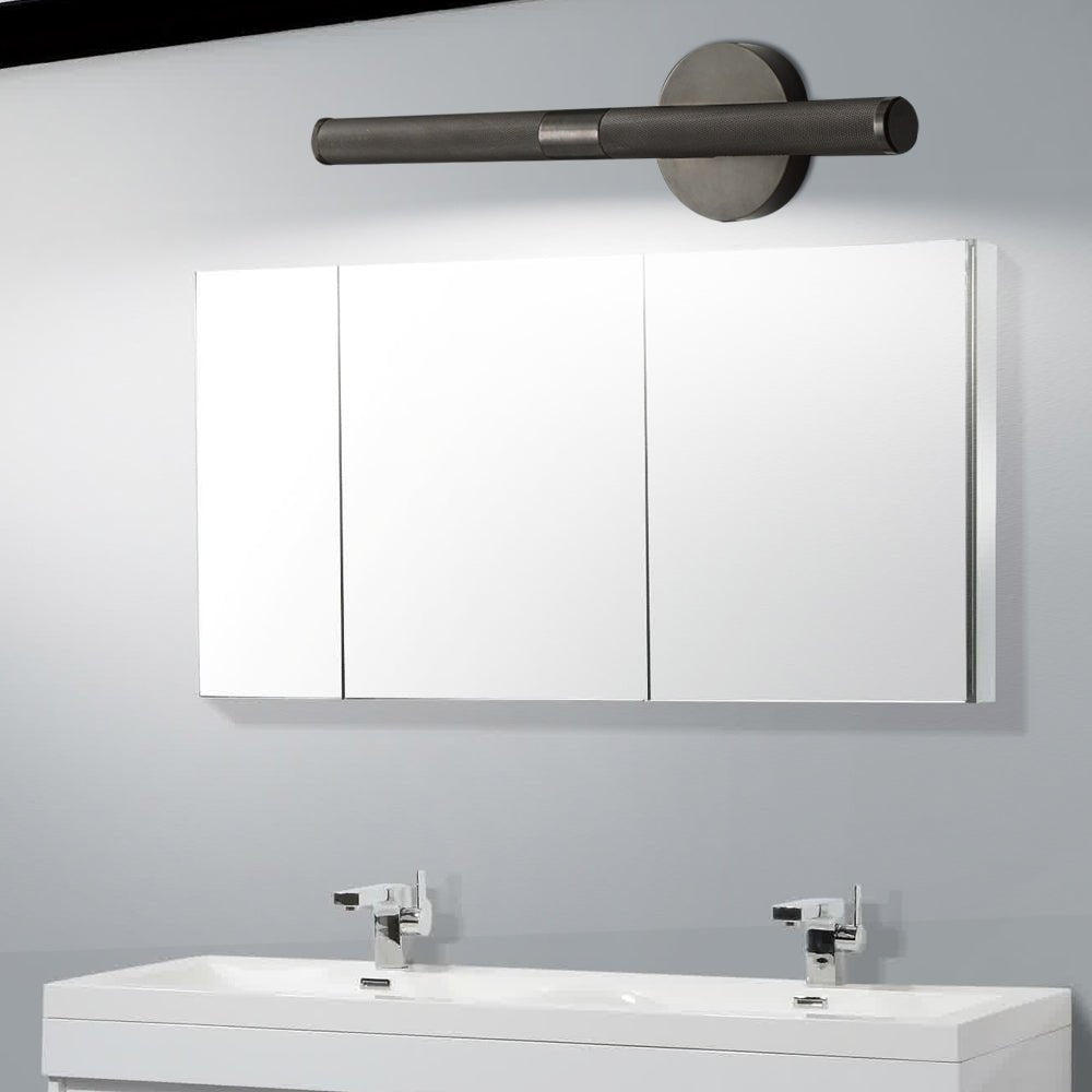contemporary led bathroom vanity light fixture with knurled texture and adjustable swiveling head