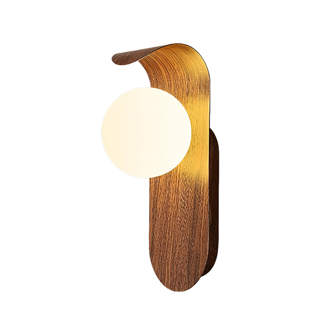 Mid-Century Minimalist Wood Grain Wall Sconce — Iron, Spherical Shade, G9, 5W, Three-Color Dimming