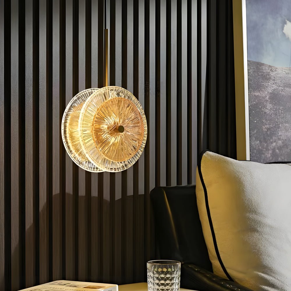contemporary led round hanging lamp with crystal glass disc pendant 1 light design