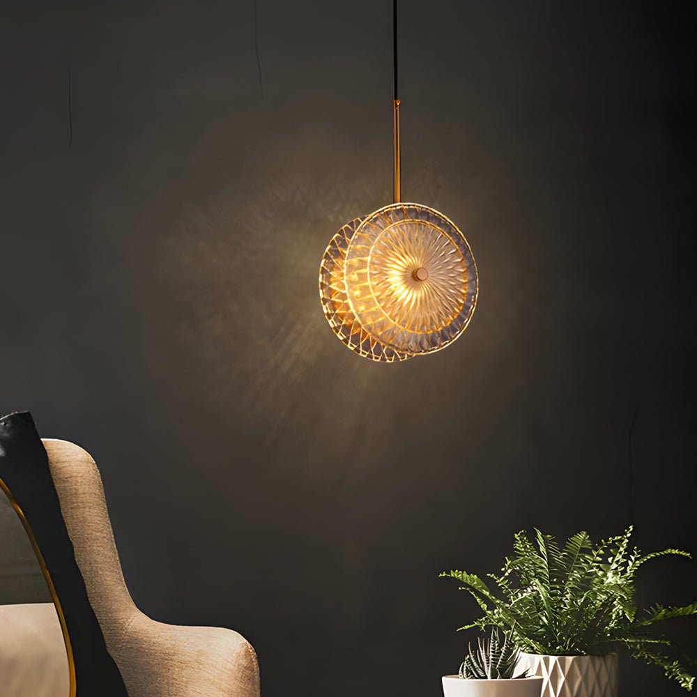 contemporary led round hanging lamp with crystal glass disc pendant 1 light design