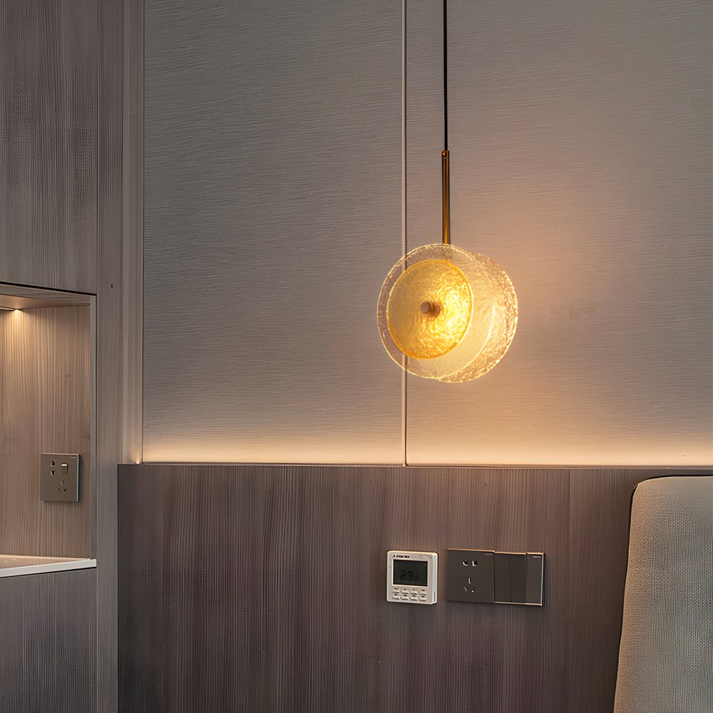 contemporary led round hanging lamp with crystal glass disc pendant 1 light design