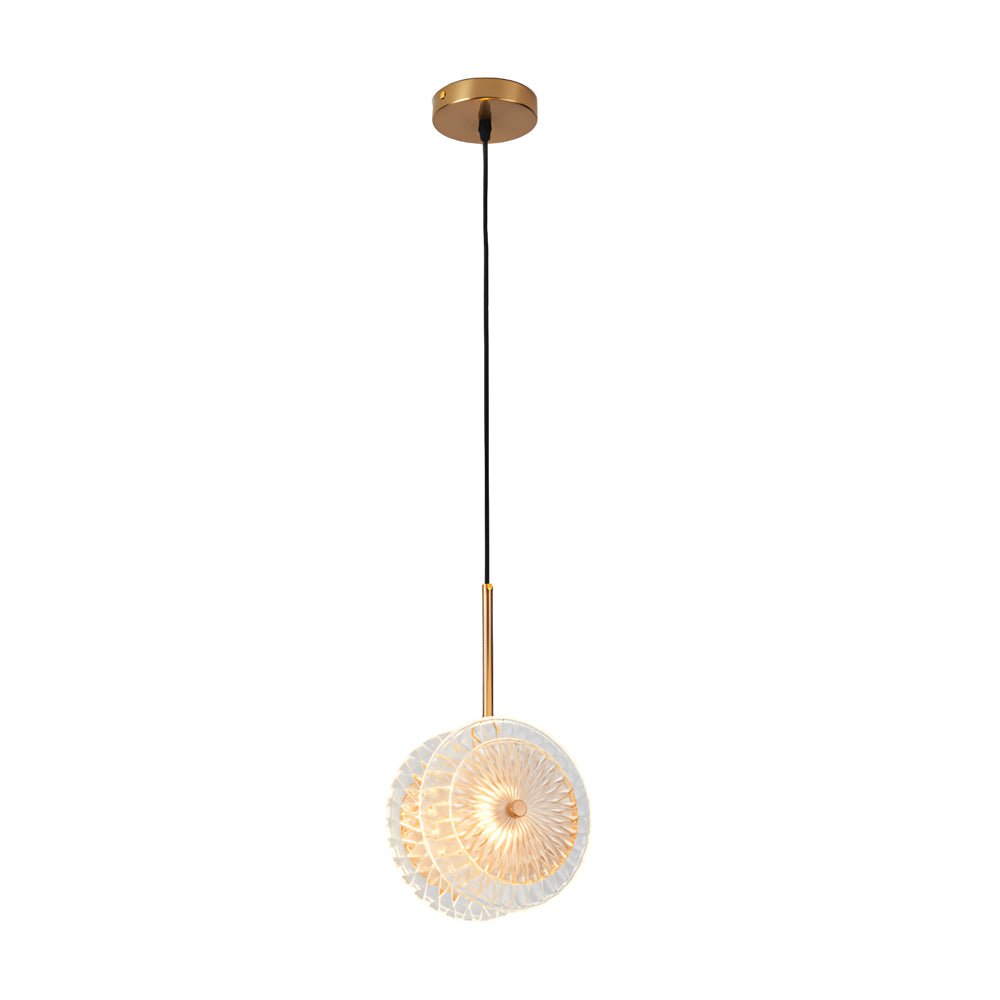 contemporary led round hanging lamp with crystal glass disc pendant 1 light design