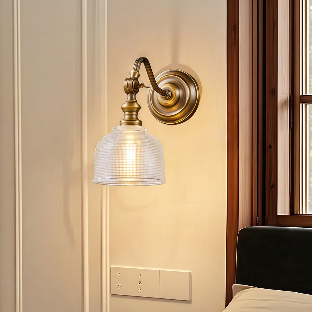 Retro Solid Brass Wall Sconce — Hardwired, E14, Brass or Brass-and-Glass Shade, 4 Models