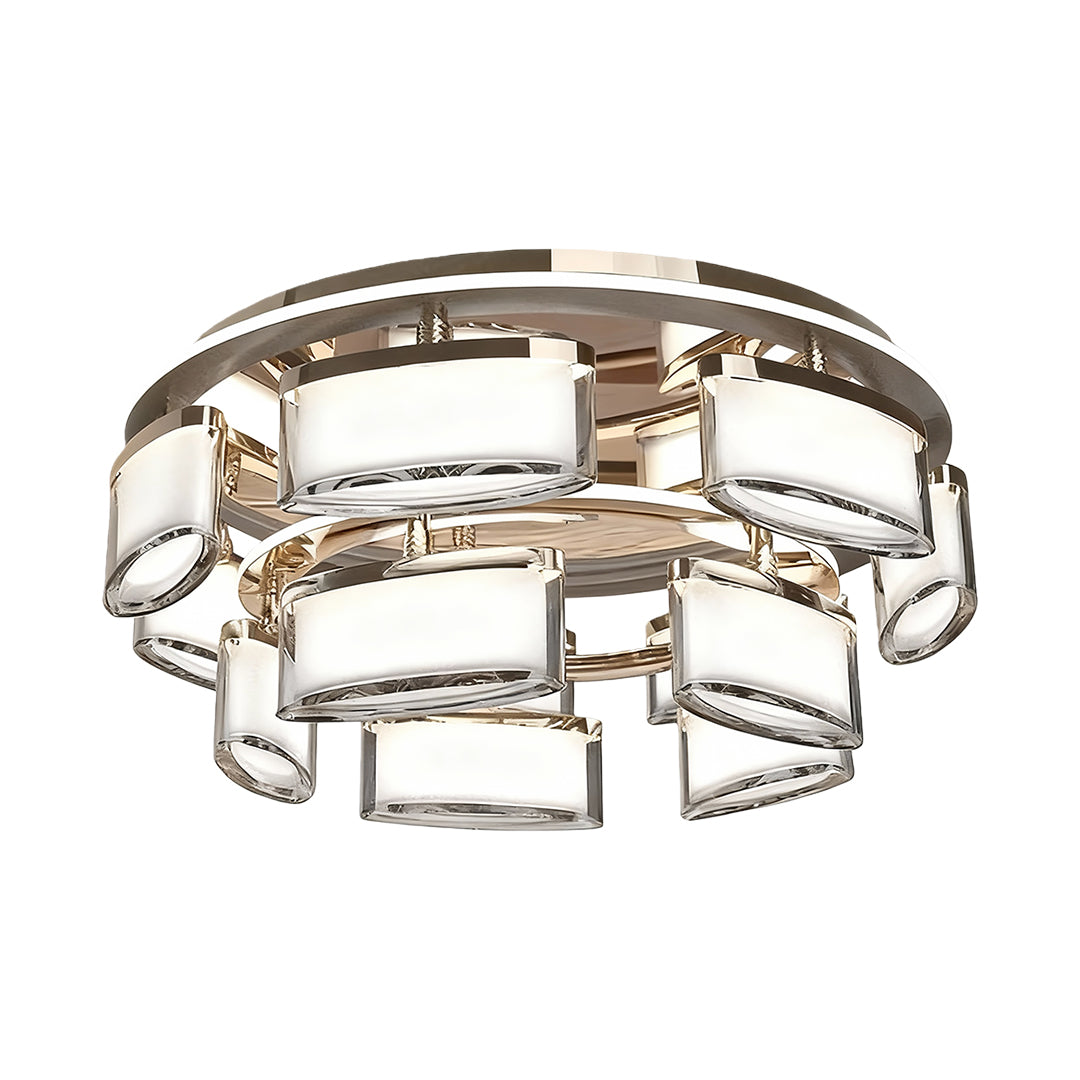 Modern Crystal Flush-Mount Ceiling Light — Aluminum, 3-Color Dimming, 5-Head or 7+5-Head Double-Layer