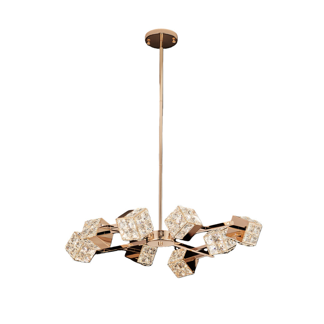 Cube Crystal Chandelier — Gold, LED, 3-Step Dimming, 6 to 15-Light Configurations