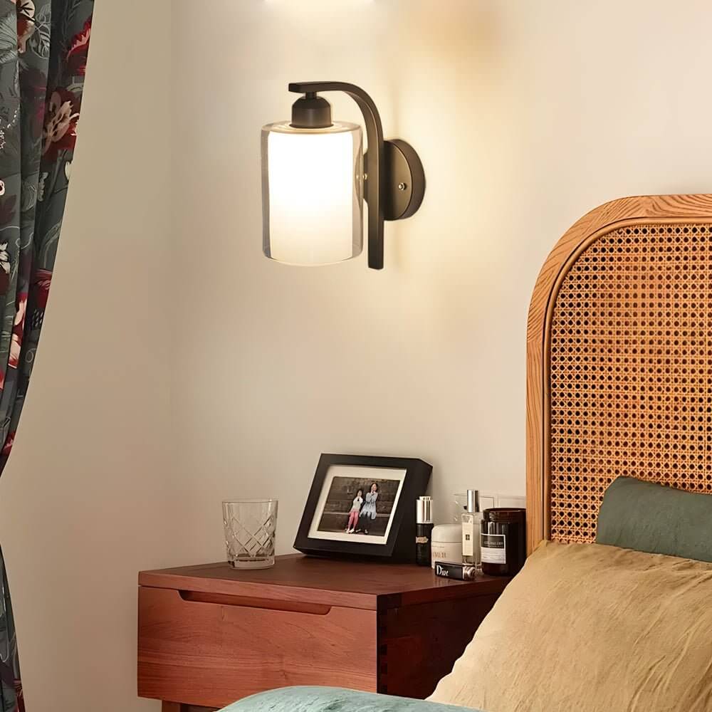 contemporary minimalist black cylindrical glass wall sconce