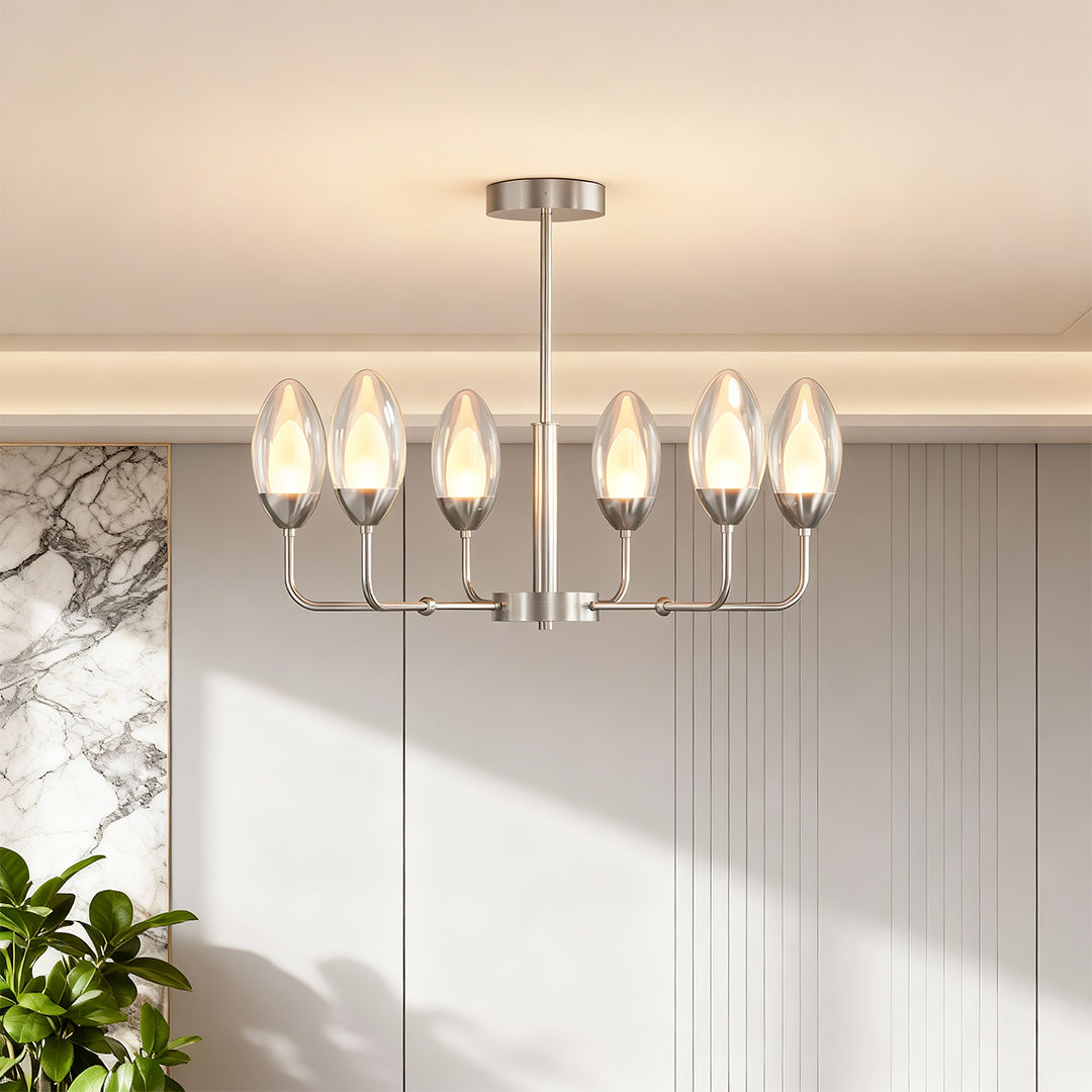 Modern Minimalist Copper Chandelier — Full-Copper Frame, Transparent Glass, G9, 6-, 8-, or 10-Light