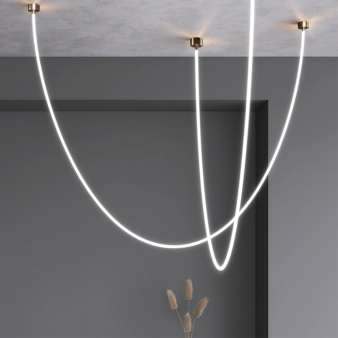 Linear Neon Pendant Light — Silicone Soft LED, 2–5m Lengths, Dual Color Temperature (3000K / 4000K), 32–80W