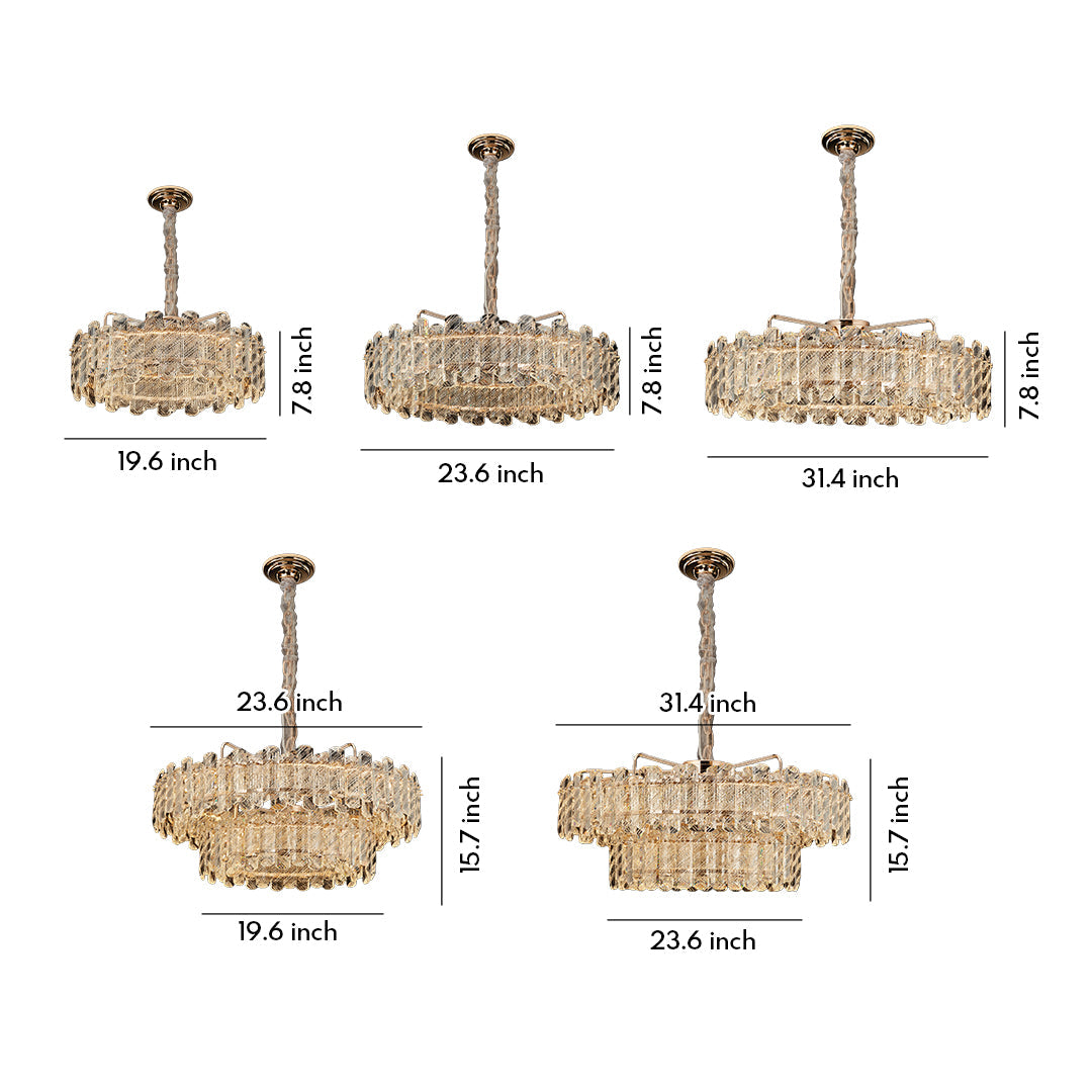 Crystal Chandelier — Champagne Gold Carbon Steel, LED, Dual-Color Dimming, Six Configurations, Adjustable 31.5" Cord