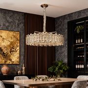 Crystal Chandelier — Champagne Gold Carbon Steel, LED, Dual-Color Dimming, Six Configurations, Adjustable 31.5" Cord