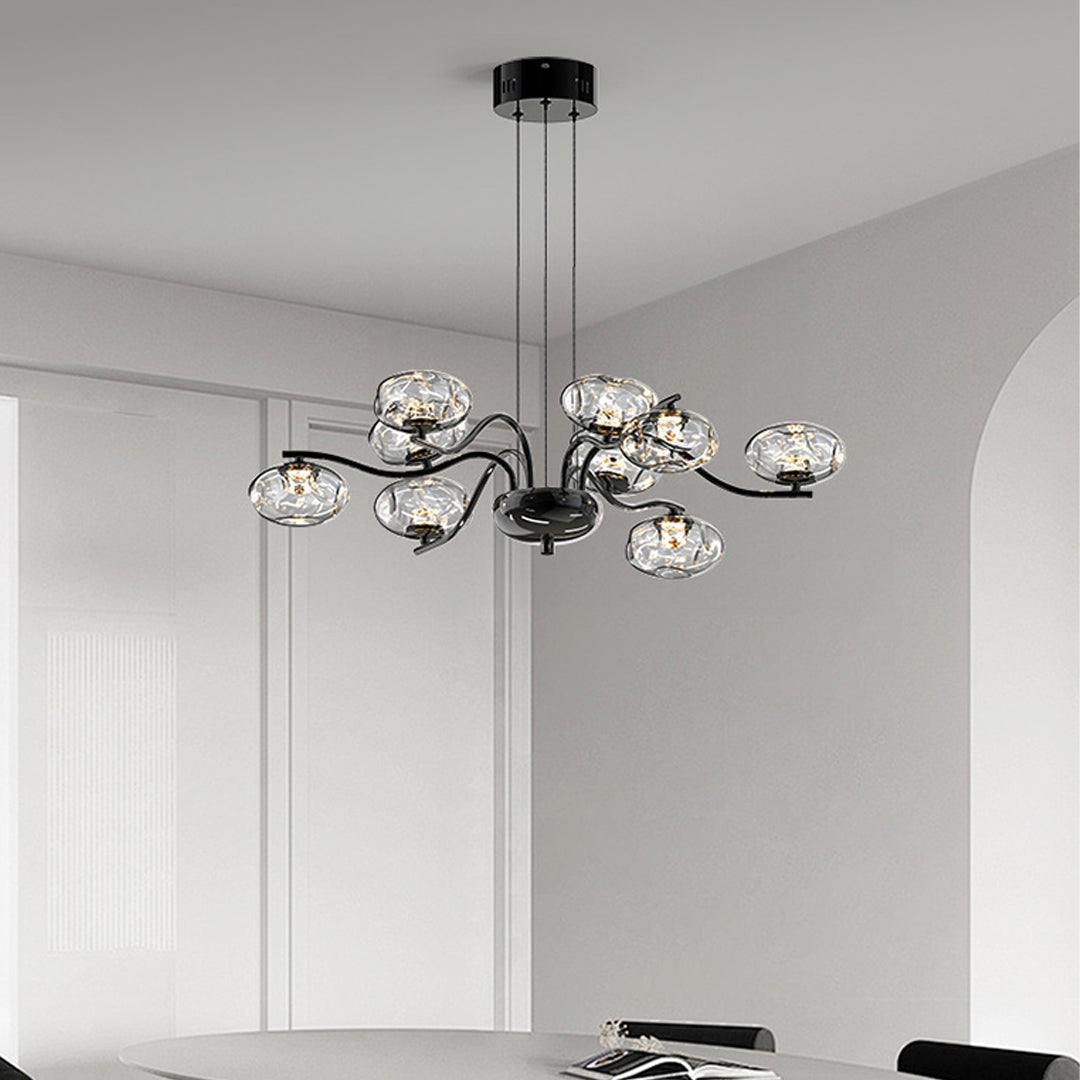 Magic Bean Modern LED Chandelier — Nanoclear Glass, 9- or 16-Light, Three-Color Dimming, Ra≥97 Full Spectrum, Black or Copper