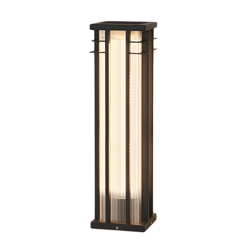 Modern Bollard Path Light — Stainless Steel, Faux Alabaster Shade, LED, Solar + Hardwired, IP65, Remote Control, 17.7" or 25.6"