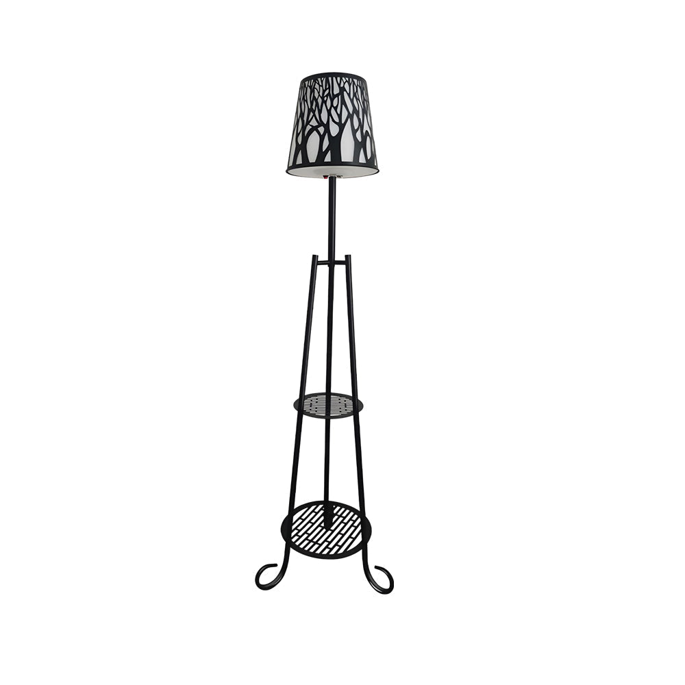 contemporary outdoor floor lamp featuring shelves