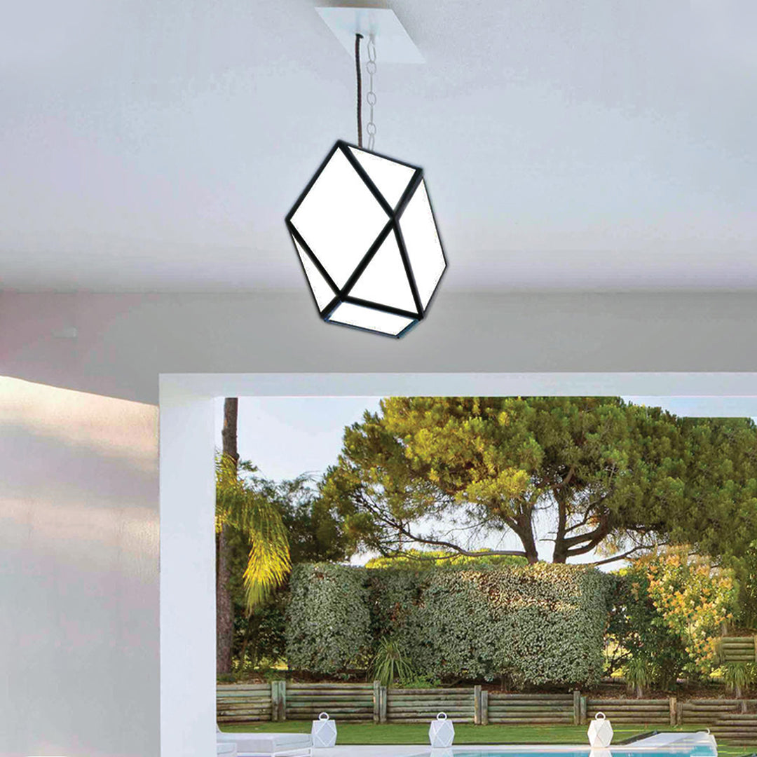 Modern Outdoor Pavilion Pendant — Black Stainless Steel, Acrylic Shade, 12W LED, IP65, 59" Adjustable Chain