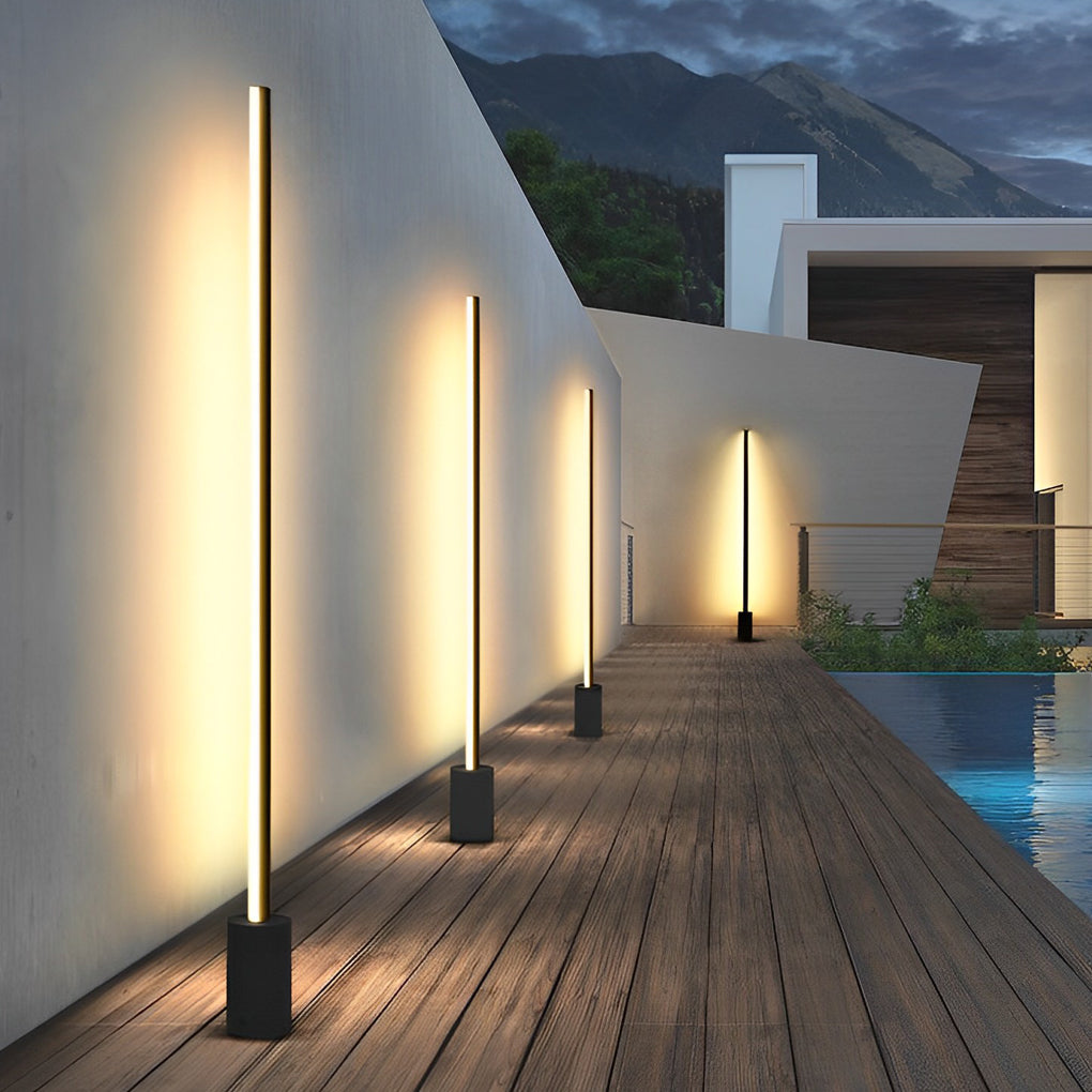 Linear Minimalist Outdoor Floor Lamp — Stainless Steel & Aluminum, LED 3000K, IP65, 4 Heights
