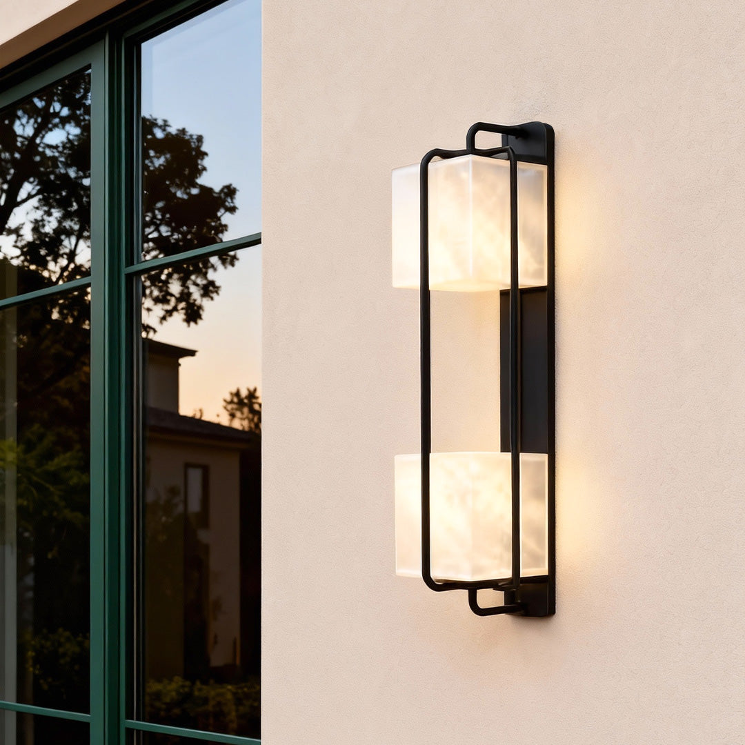 Faux Marble Outdoor Wall Sconce — Stainless Steel, Black, LED, IP65, 17.7" or 25.6"
