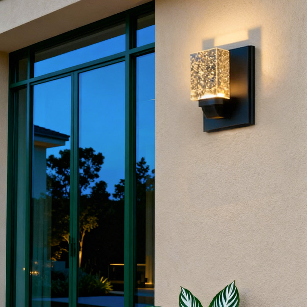 Crystal Outdoor Wall Sconce — Black Stainless Steel, 12W LED, IP65 Weatherproof