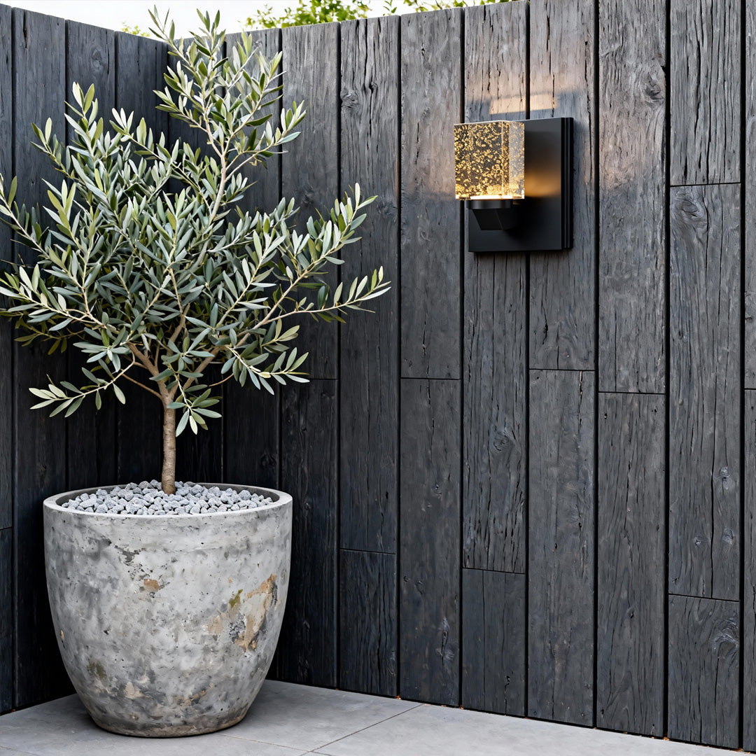Crystal Outdoor Wall Sconce — Black Stainless Steel, 12W LED, IP65 Weatherproof